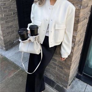 Zara White Pocket Bomber Jacket